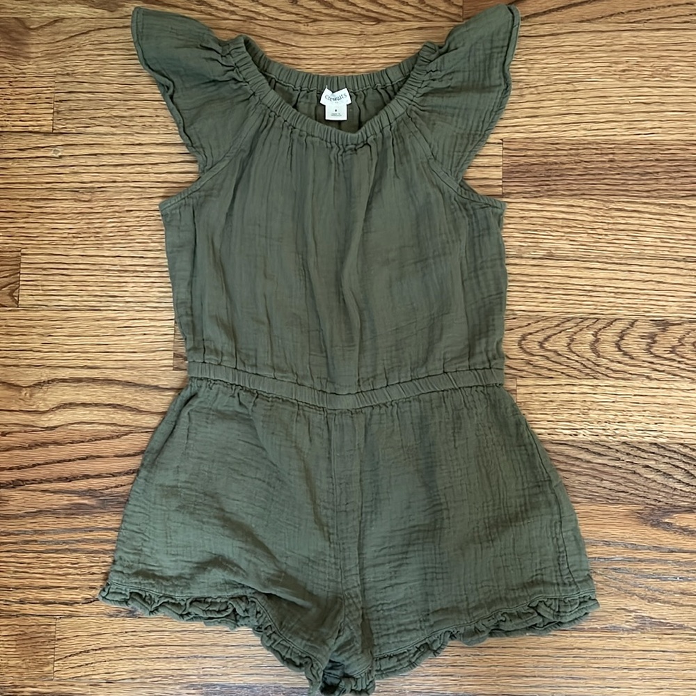 Crewcuts size 8 girls olive green gauze romper